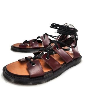Dr. Martens Jasmine Brown Leather Black Ghille Wrap Open-Toe Flat Sandals